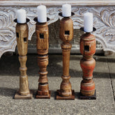 Indian Wooden Hand Carved Candle Holder Stand ( Set of 4) 283